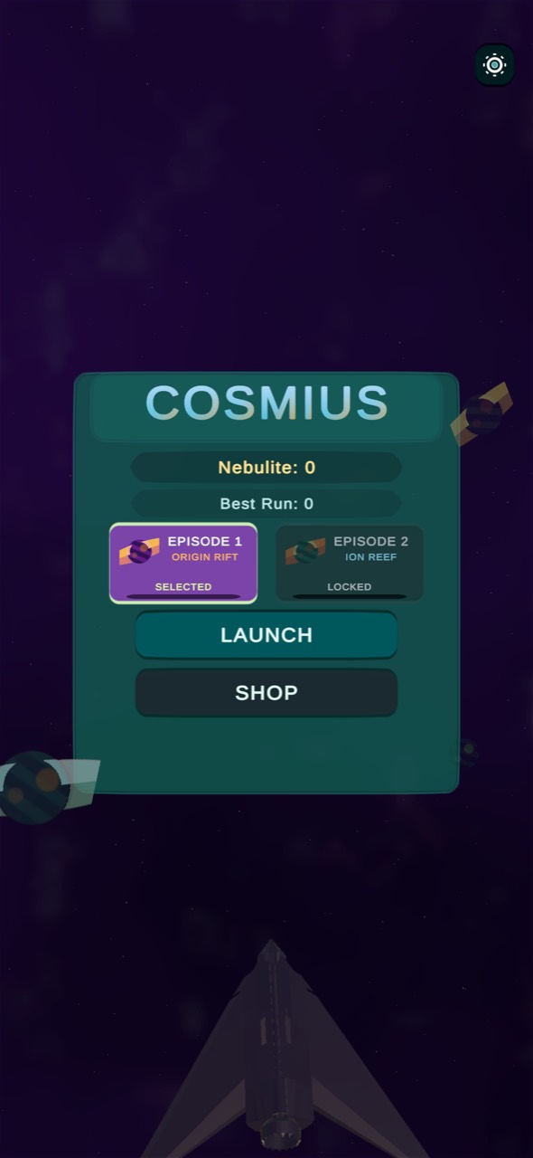 Cosmius main menu with episode selection